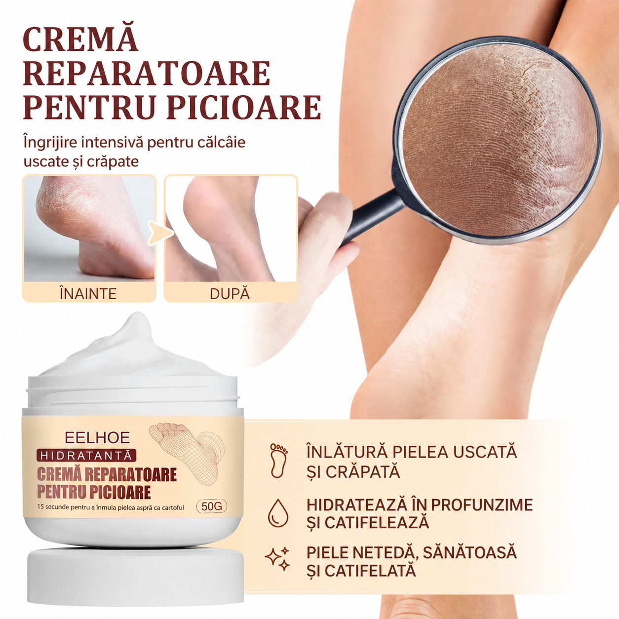 Cremă Reparatoare pentru Călcâie Crăpate – Hidratare Intensivă și Regenerare